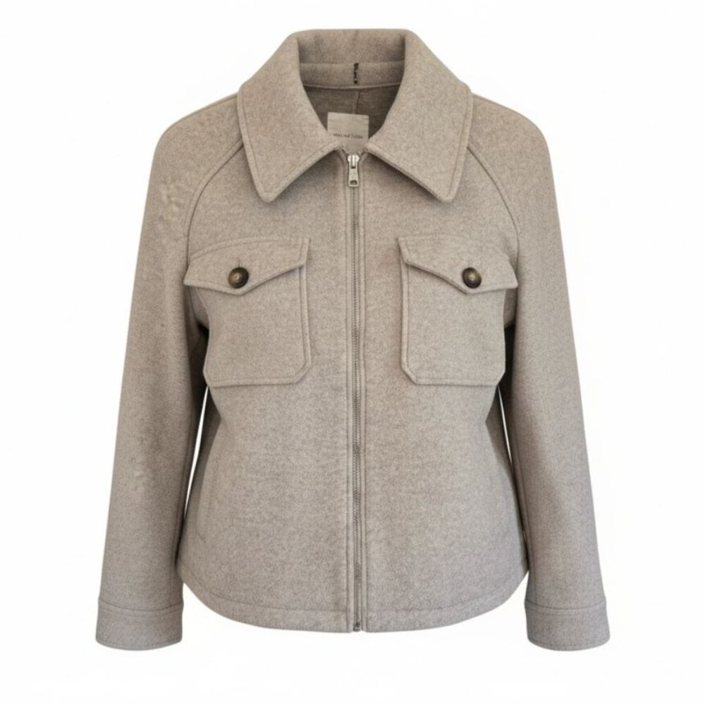 Avec Les Filles Womens Beige Wool-Blend Zip-Up Jacket Front Pockets Size Small - Picture 2 of 15